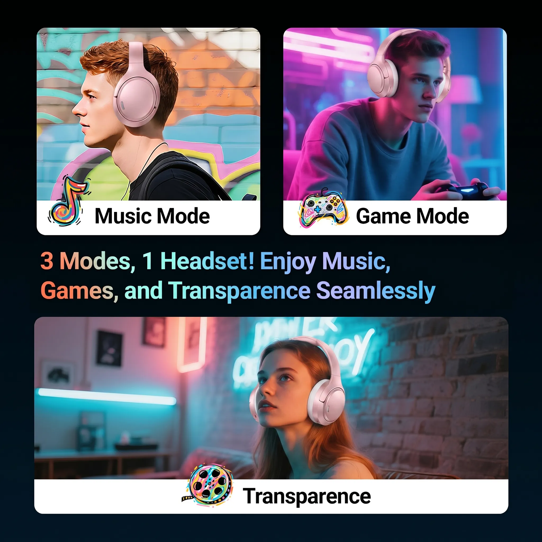 Hybrid Active Noise Cancelling Headphones,-50dB Wireless Bluetooth Headphones with Hi-Res Audio,120H Playtime Over Ear Bluetooth Headphones with 6 ENC Clear Mic,ANC Headphone for Travel Home Office